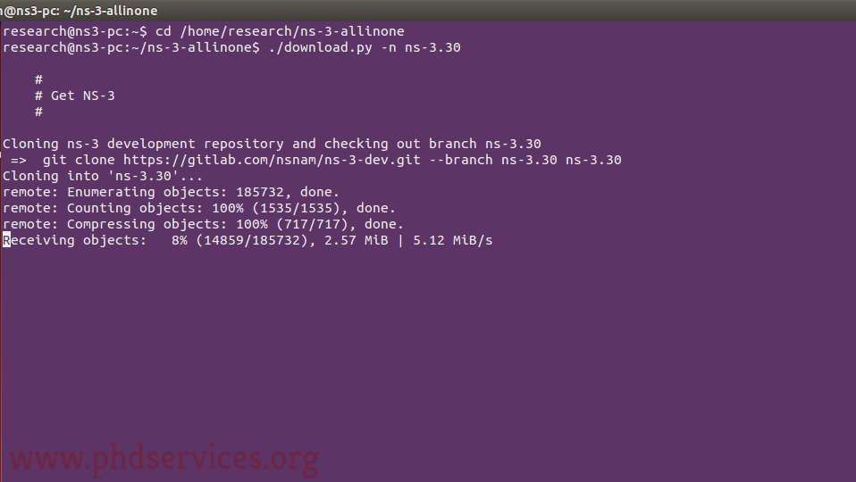 Process of Downloading Ns-3.30